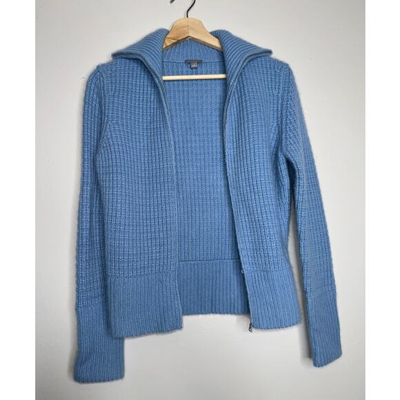 Ann Taylor Full Zip Collared Cashmere Sweater Waffle Knit Light Blue Size Small - Picture 3 of 6